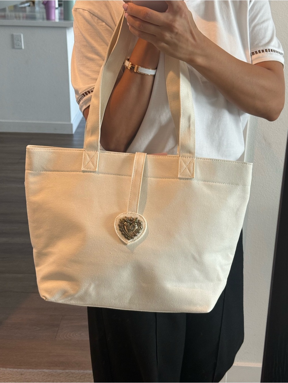 Dolce & Gabbana Beauty Cream Canvas Tote with Gold Heart Crest